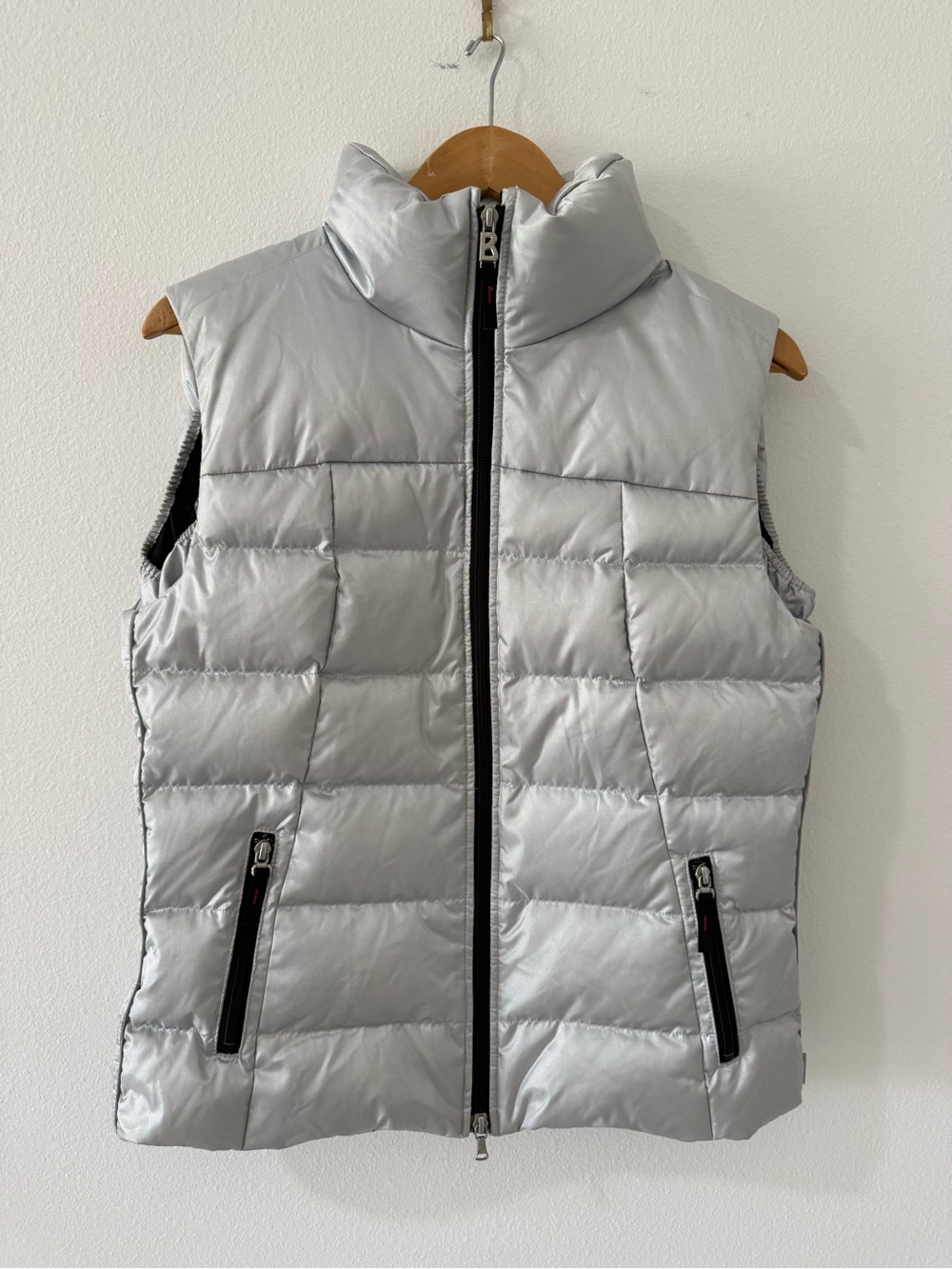 Bogner FIRE + ICE Metallic Silver Puffer Vest Zebra Lining Ski Women 8 M/L Y2K